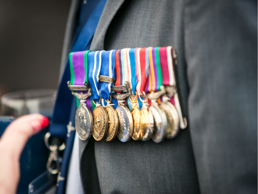 Military medals on a suit