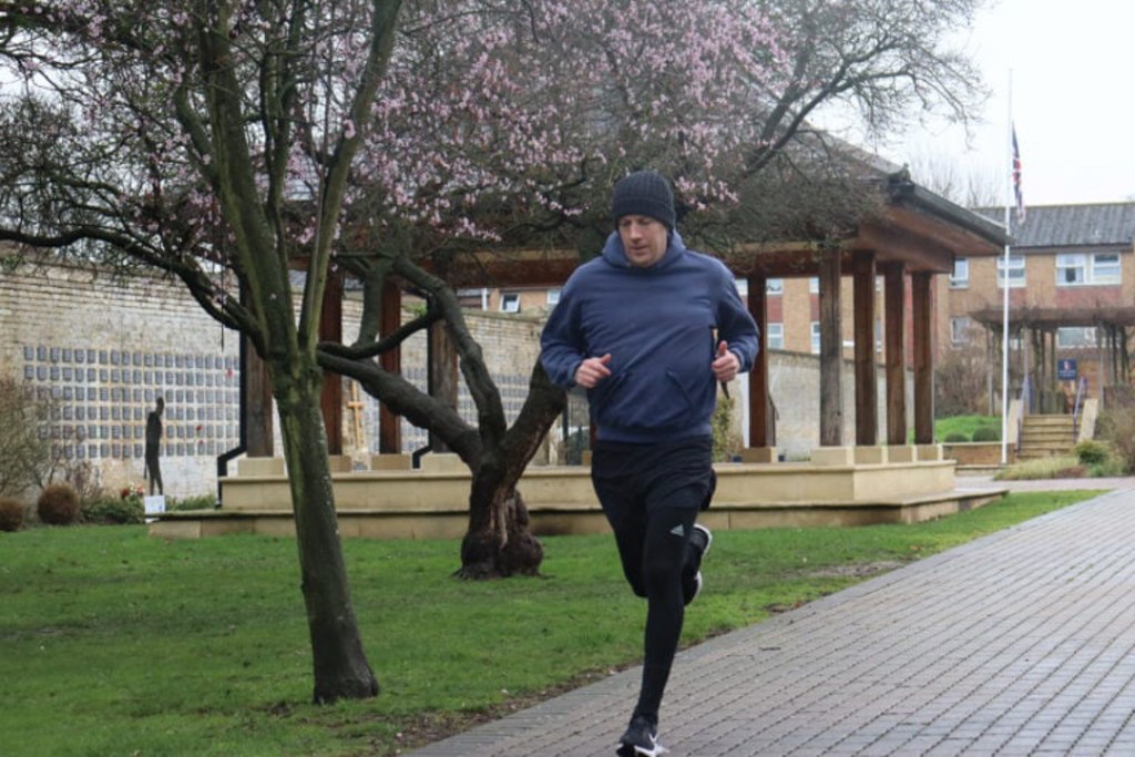 Veteran James on a morning jog through RBVE's Garden of Honour