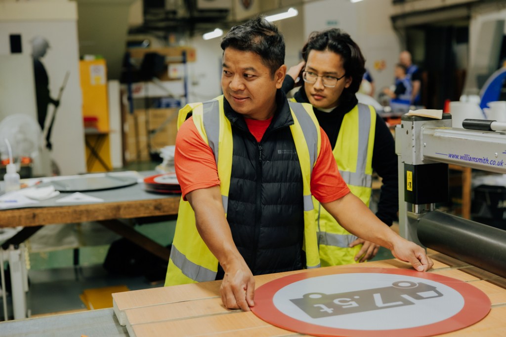 BBMC employee creating a 7.5 ton lorry traffic sign